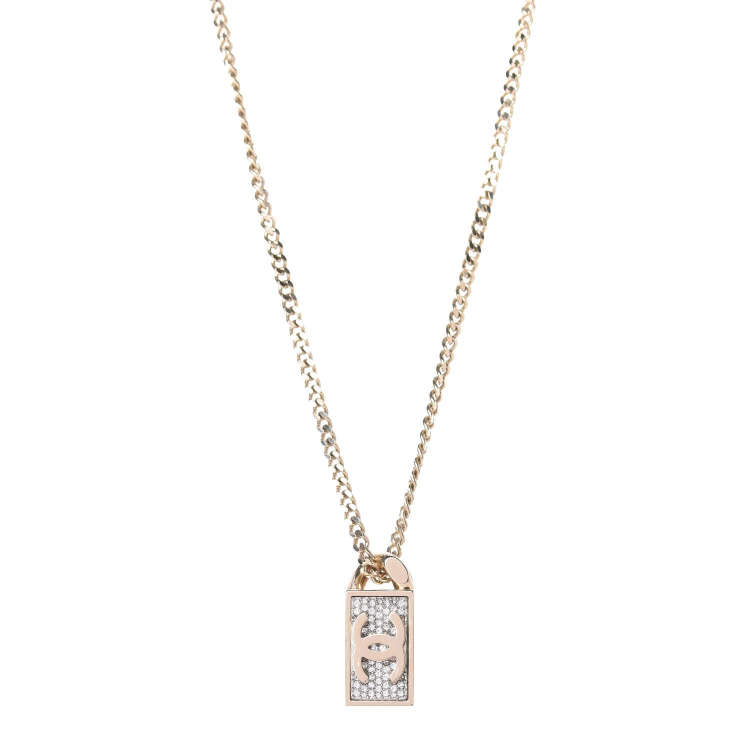 Chanel Crystal Dog Tag Charm Necklace Gold 1 of 6