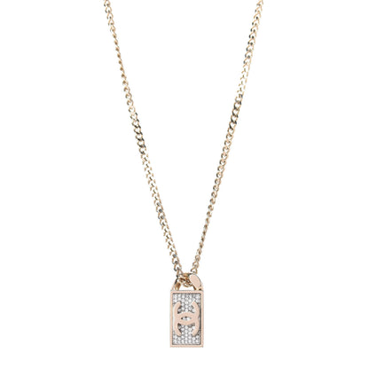 Chanel Crystal Dog Tag Charm Necklace Gold 1 of 6