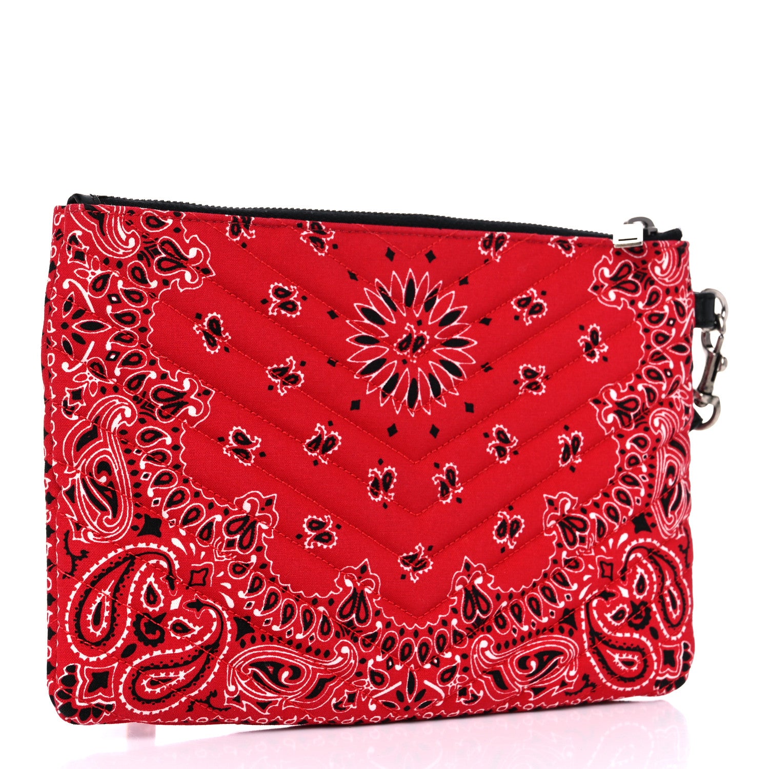 Saint Laurent Canvas Bandana Chevron Monogram A5 Wristlet Red 3 of 8