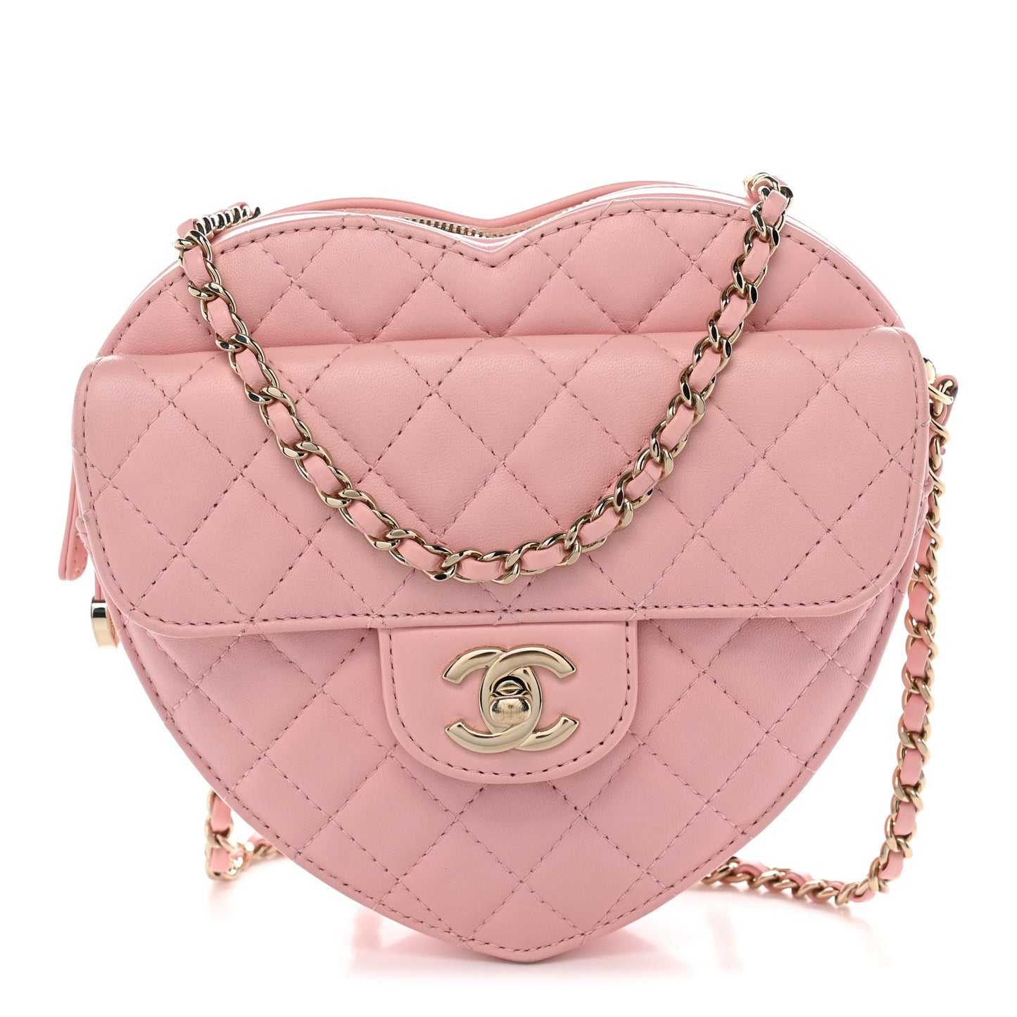 Lambskin Quilted Large CC In Love Heart Bag Light Pink