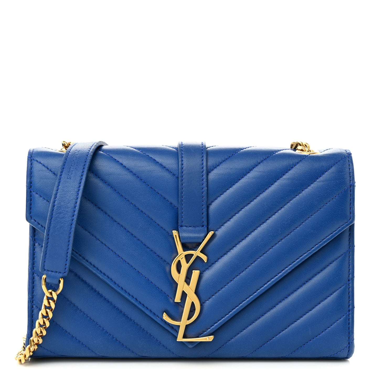 SAINT LAURENT Lambskin Matelasse Chevron Small Monogram Satchel Royal Blue