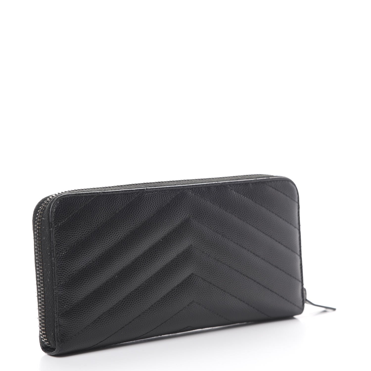 Saint Laurent Grain De Poudre Matelasse Chevron Monogram Zip Around Wallet Black 2 of 10