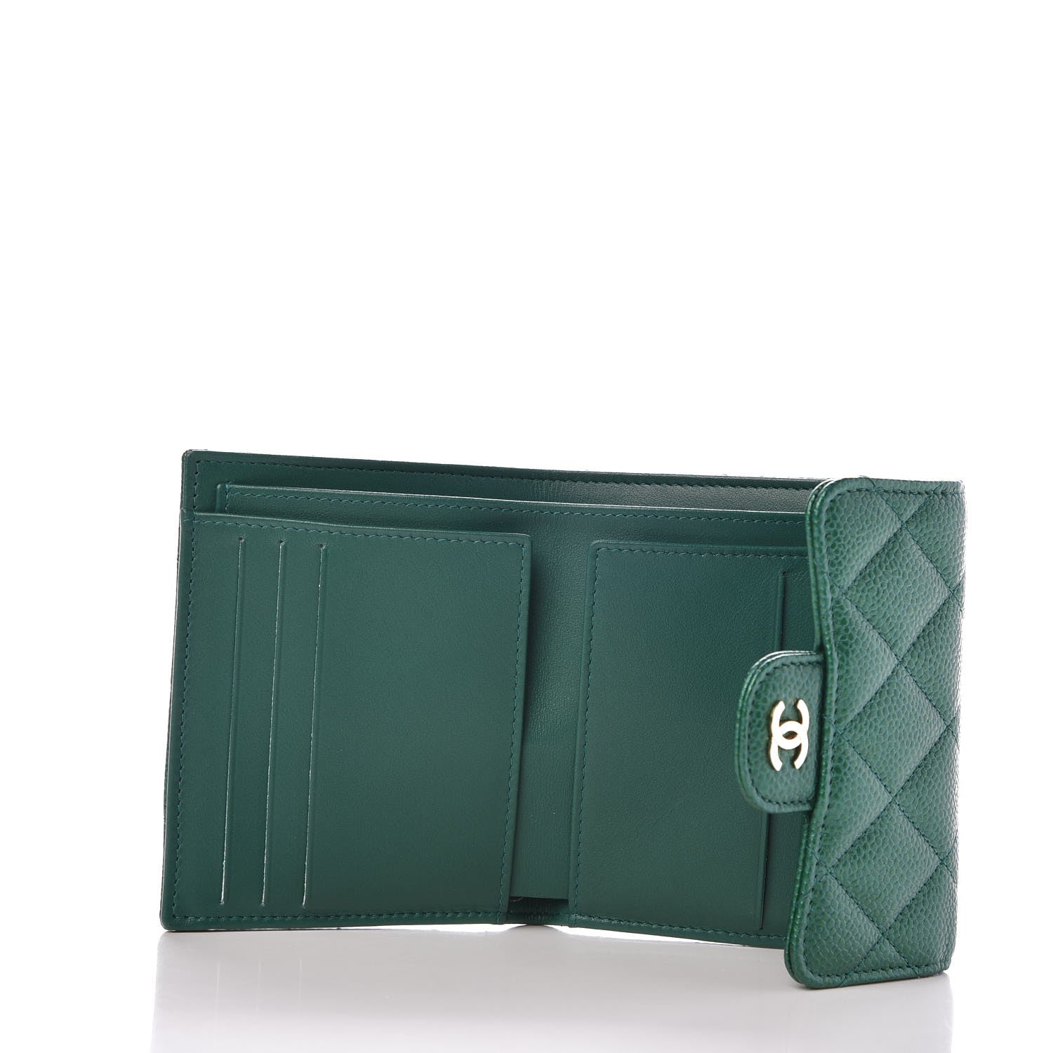 Chanel Metallic Quilted Compact Flap Wallet Green 5 of 9