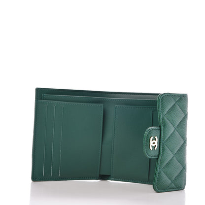 Chanel Metallic Quilted Compact Flap Wallet Green 5 of 9