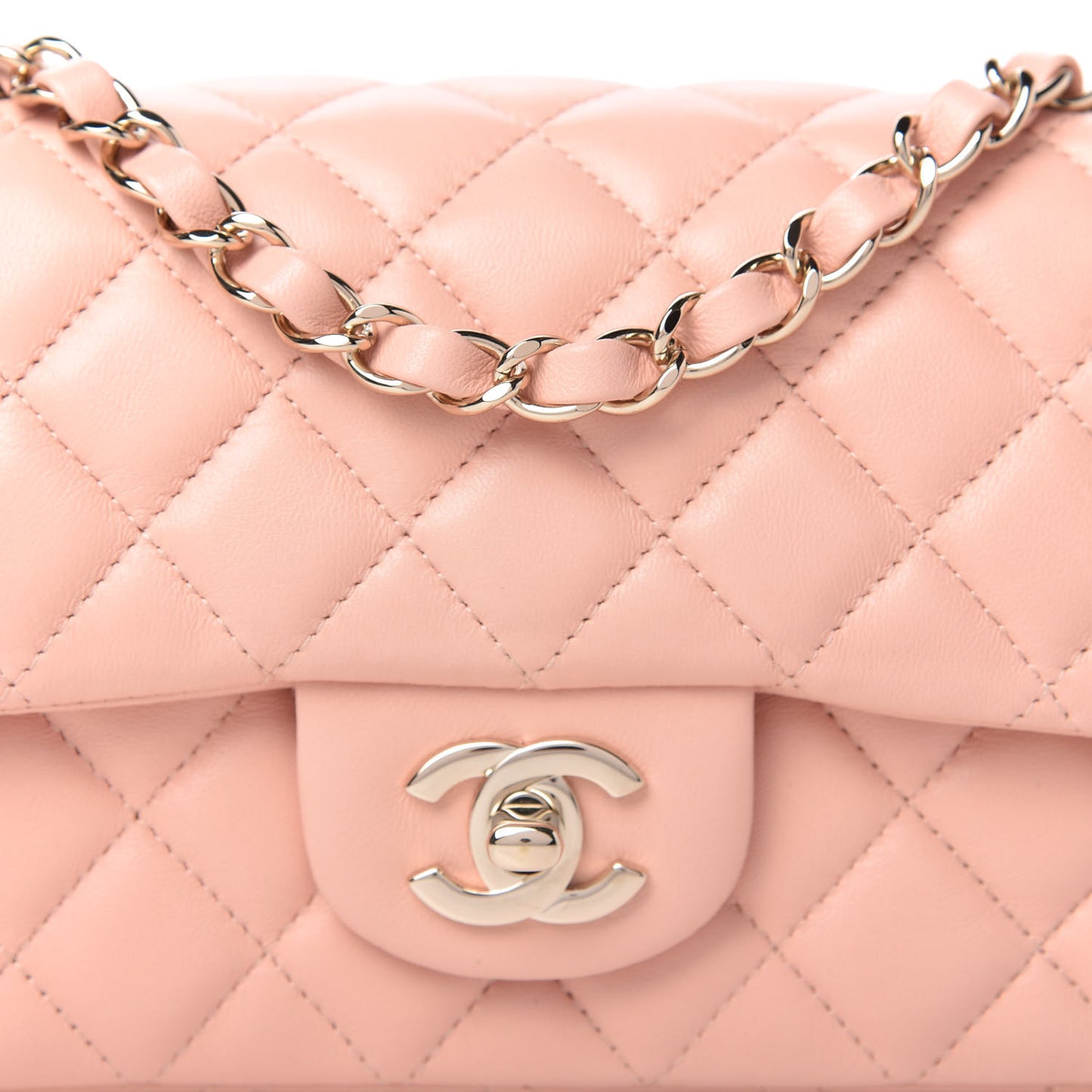 Lambskin Quilted Mini Rectangular Flap Light Pink