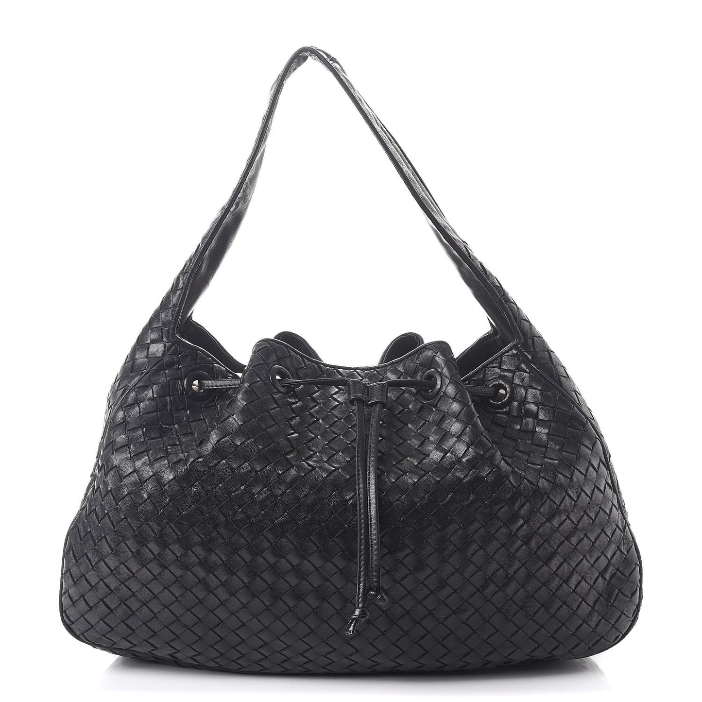 Nappa Intrecciato Drawstring Hobo Bag Nero Black