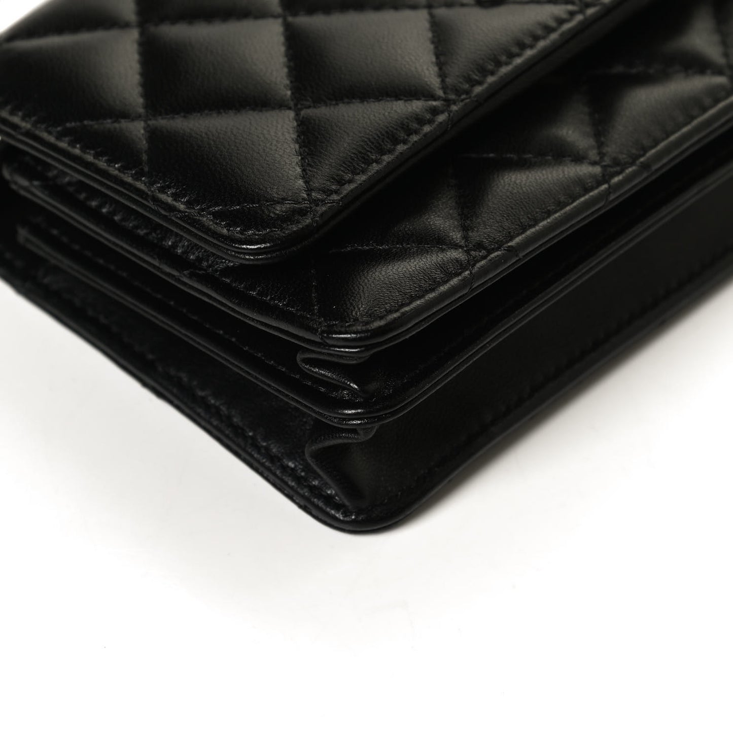 Lambskin Quilted Mini Camellia Bow Wallet On Chain WOC Black