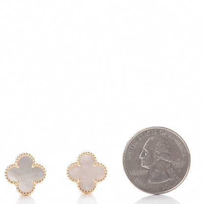 Van Cleef & Arpels 18K Yellow Gold Mother of Pearl Vintage Alhambra Earrings 6 of 8