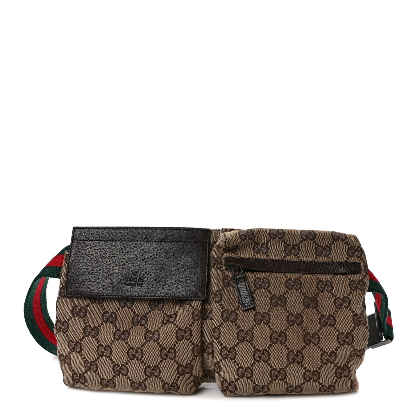 GG Monogram Web Double Pocket Belt Bag Dark Brown