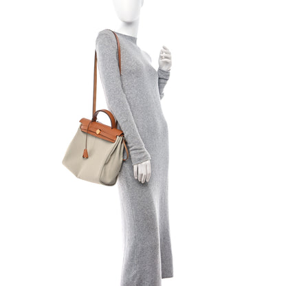 Hermes Military Toile Vache Hunter Herbag Zip Retourne 31 PM Beton Naturel 2 of 12