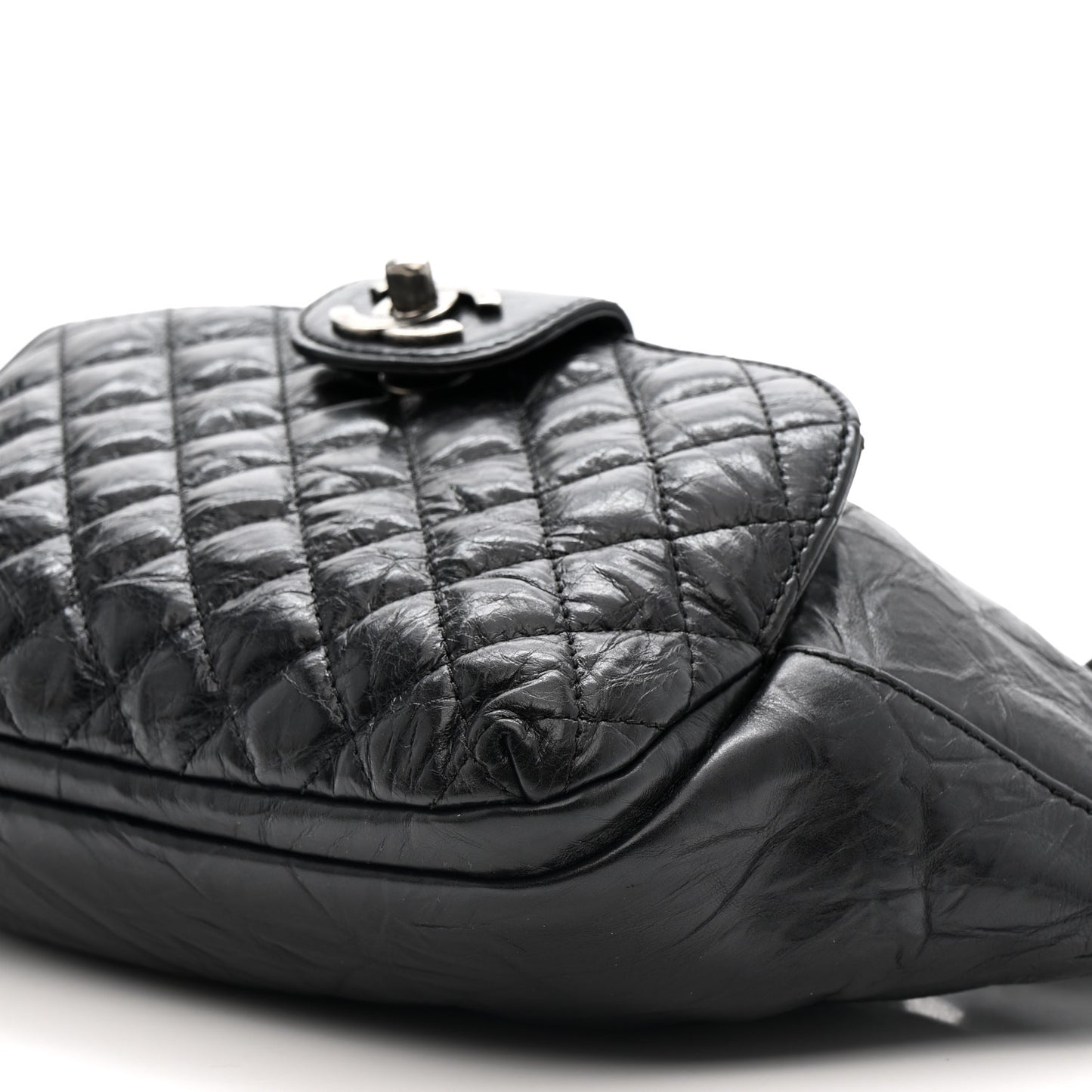 Crumpled Calfskin Quilted Casual Rock Waist Bag Fanny Pack Black