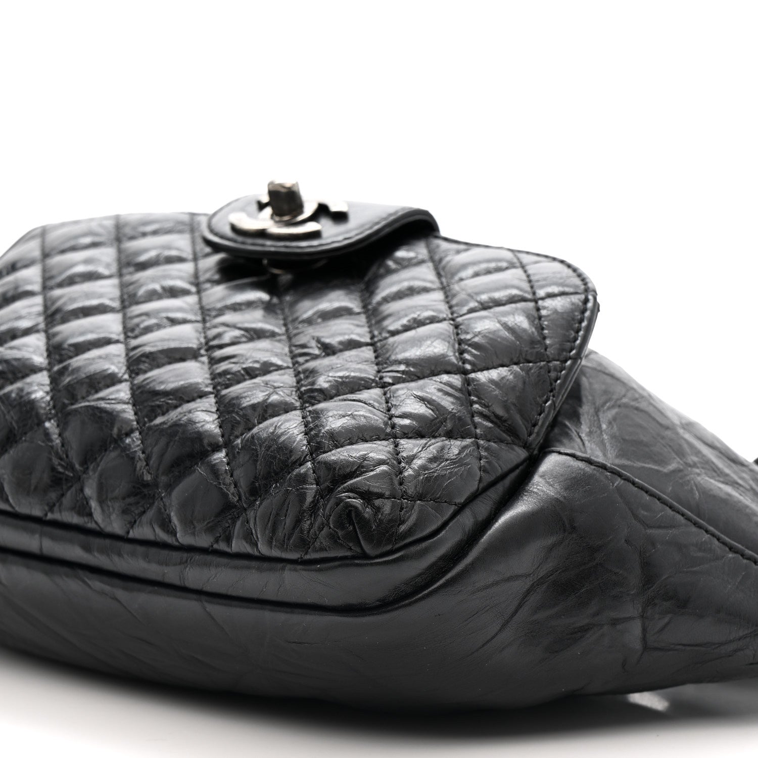 Chanel Crumpled Calfskin Quilted Casual Rock Waist Bag Fanny Pack Black 10 of 12