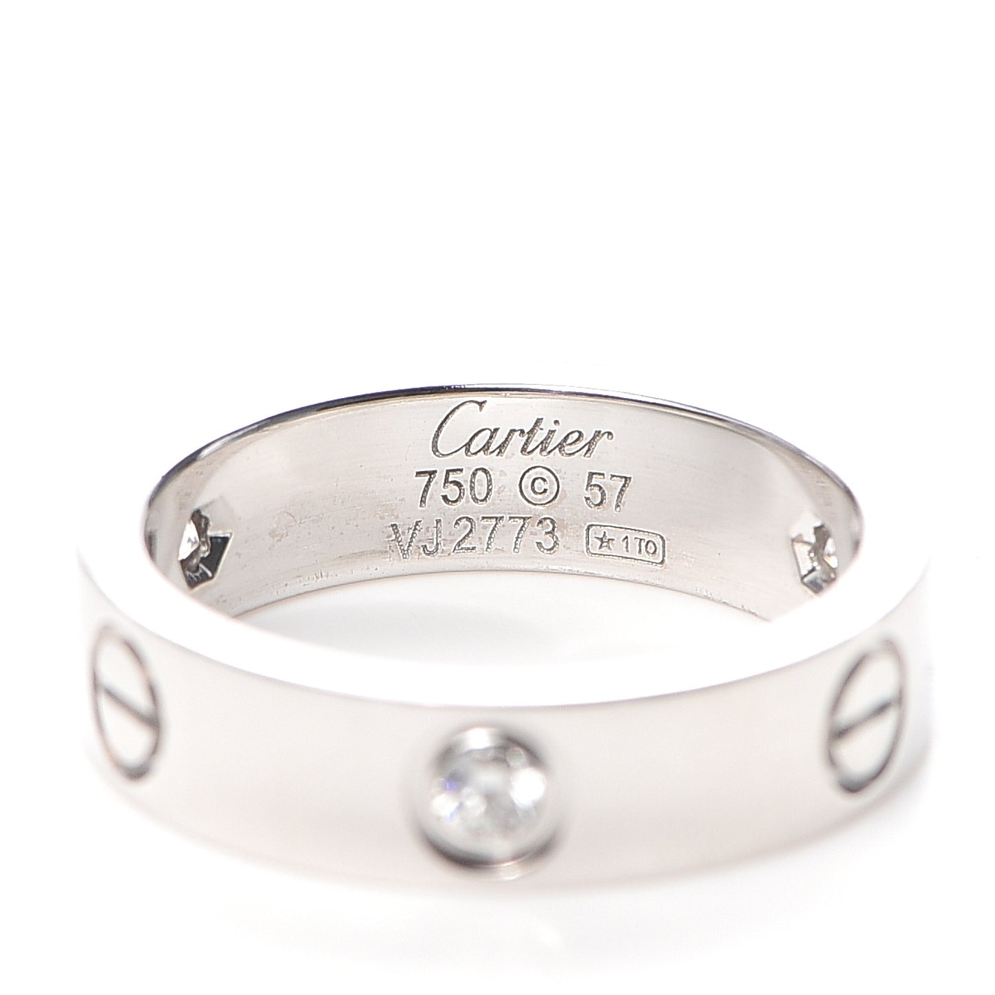 18K White Gold 3 Diamond 5.5mm LOVE Ring 57 8