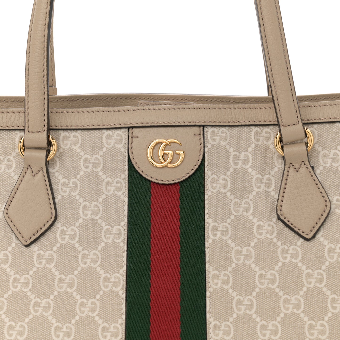 GG Supreme Monogram Textured Dollar Calfskin Web Medium Ophidia Shopping Tote Beige Mystic White Oatmeal