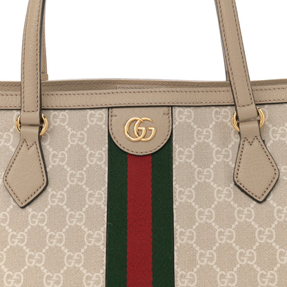 Gucci GG Supreme Monogram Textured Dollar Calfskin Web Medium Ophidia Shopping Tote Beige Mystic White Oatmeal 8 of 12