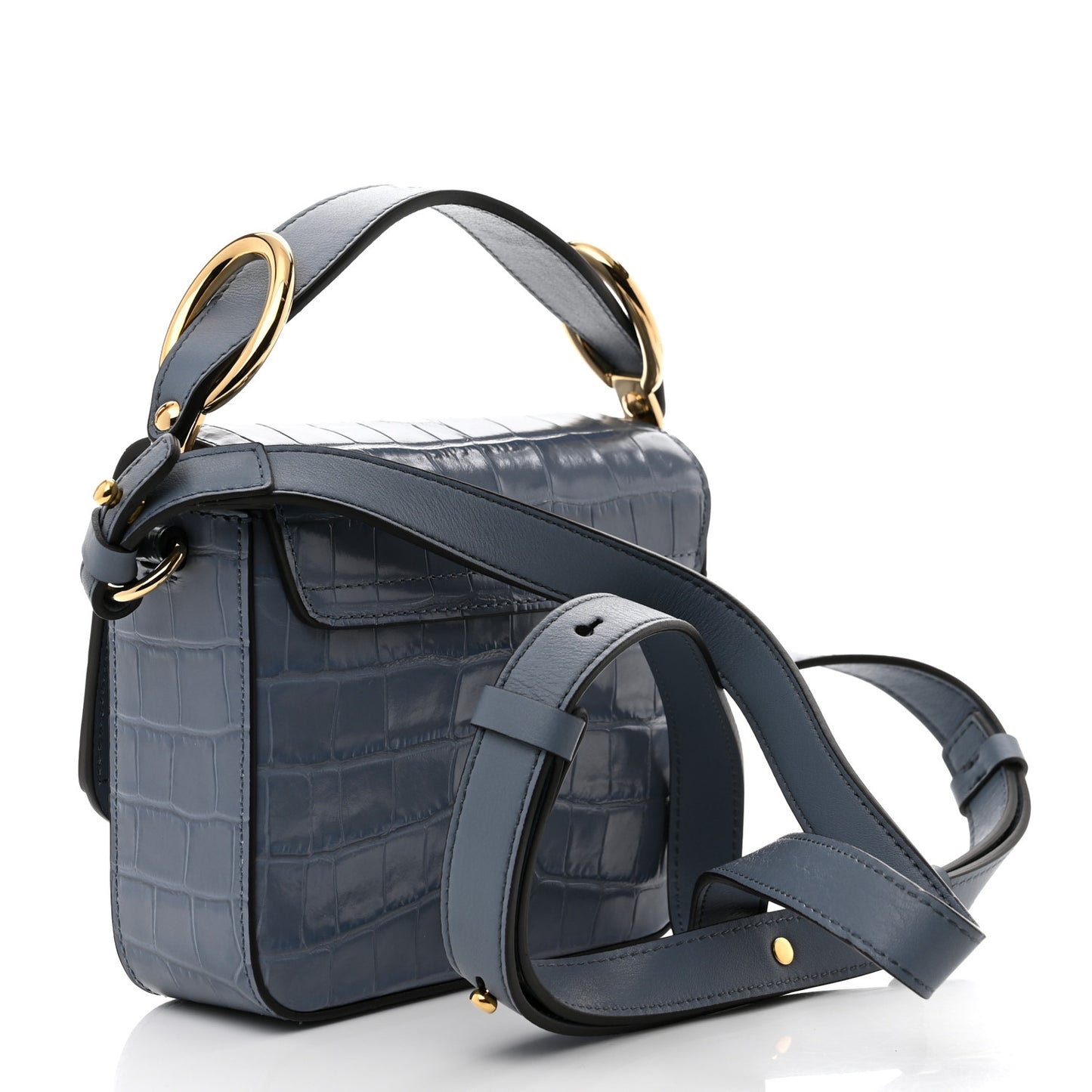 Calfskin Crocodile Embossed Mini C Double Carry Ash Blue