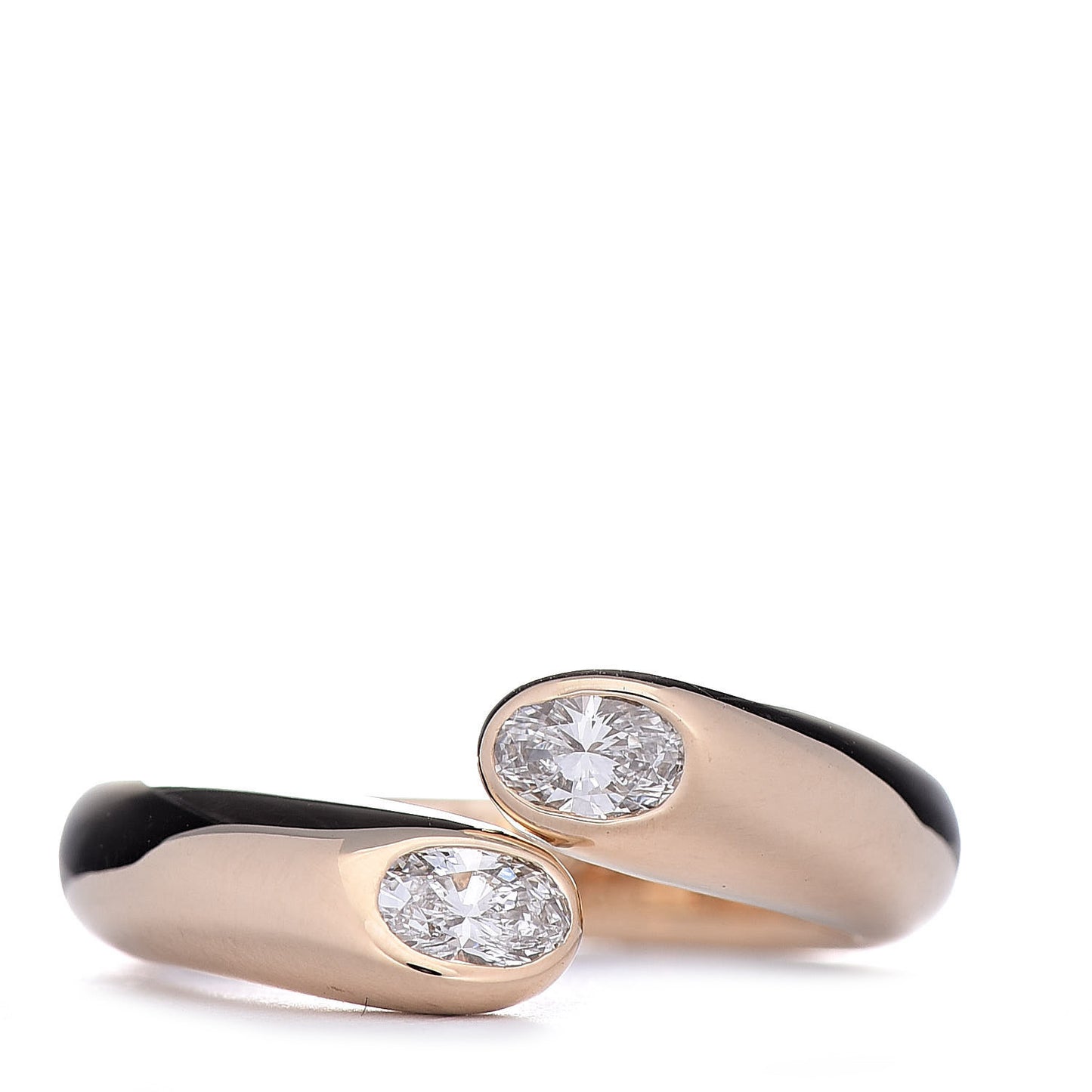 18K Yellow Gold Diamond Ellipse Deux Tetes Croisees Bypass Ring 53 6.25