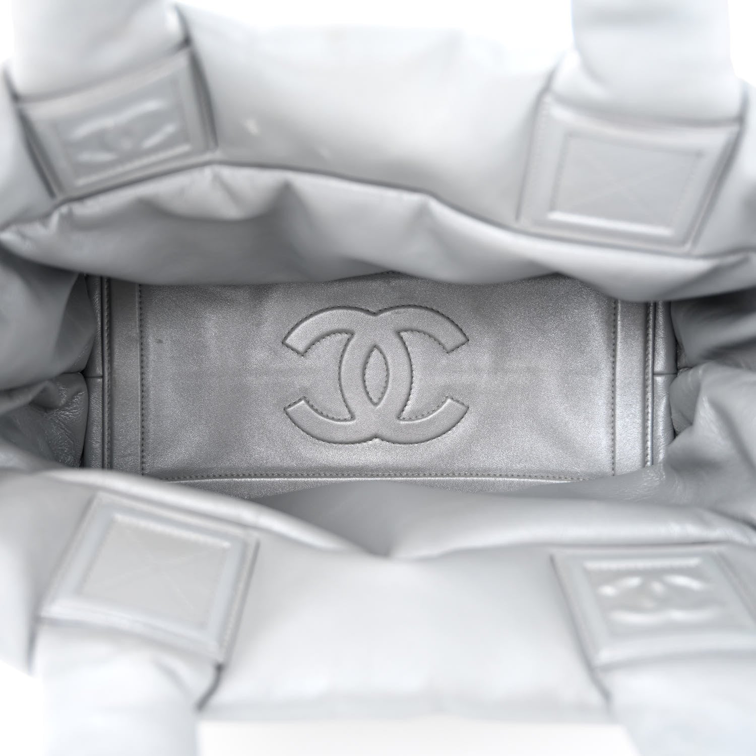 Chanel Metallic Lambskin Quilted Small Coco Cocoon Reversible Tote Light Grey 9 of 22