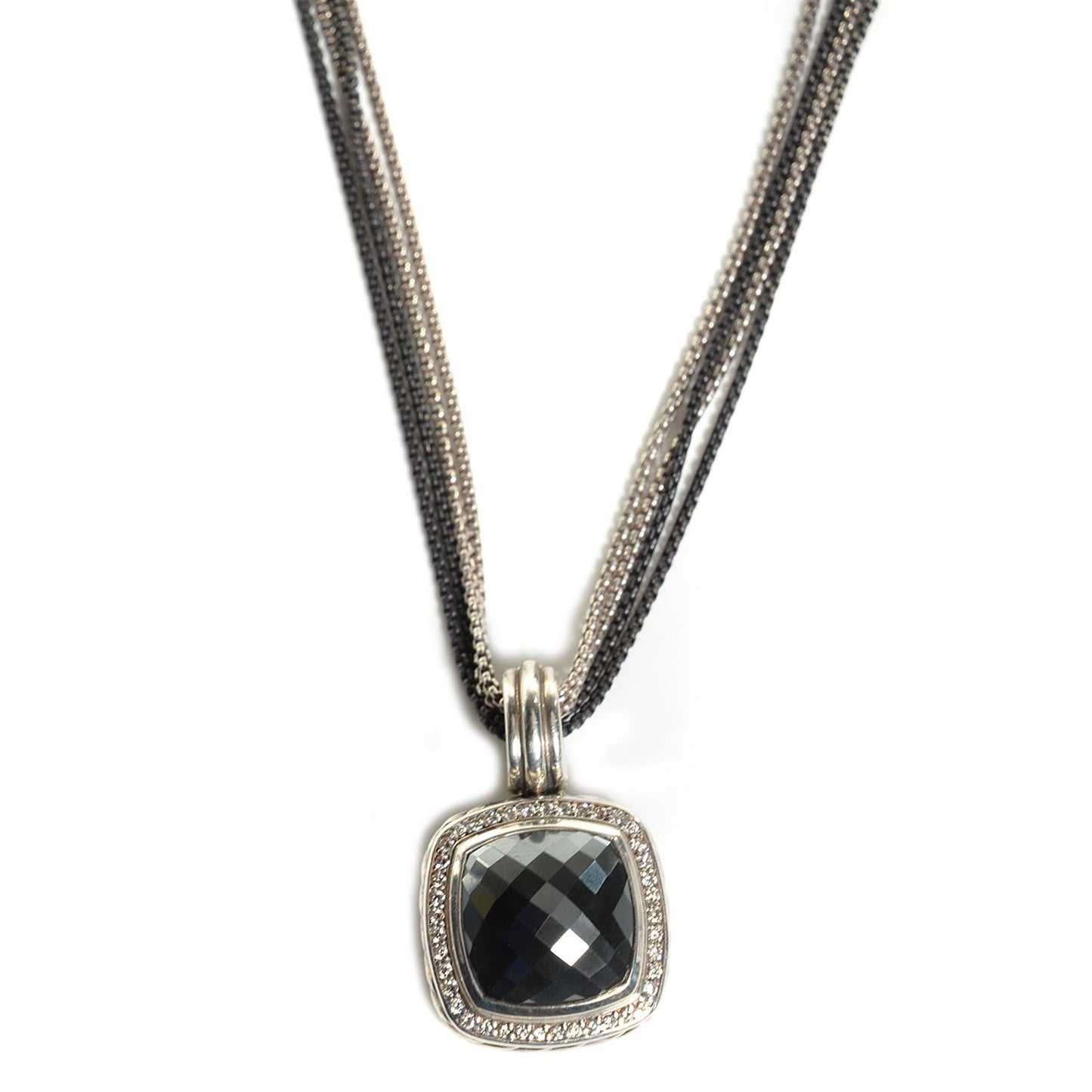 Sterling Silver Diamond Hematite 14mm Albion Pendant Necklace
