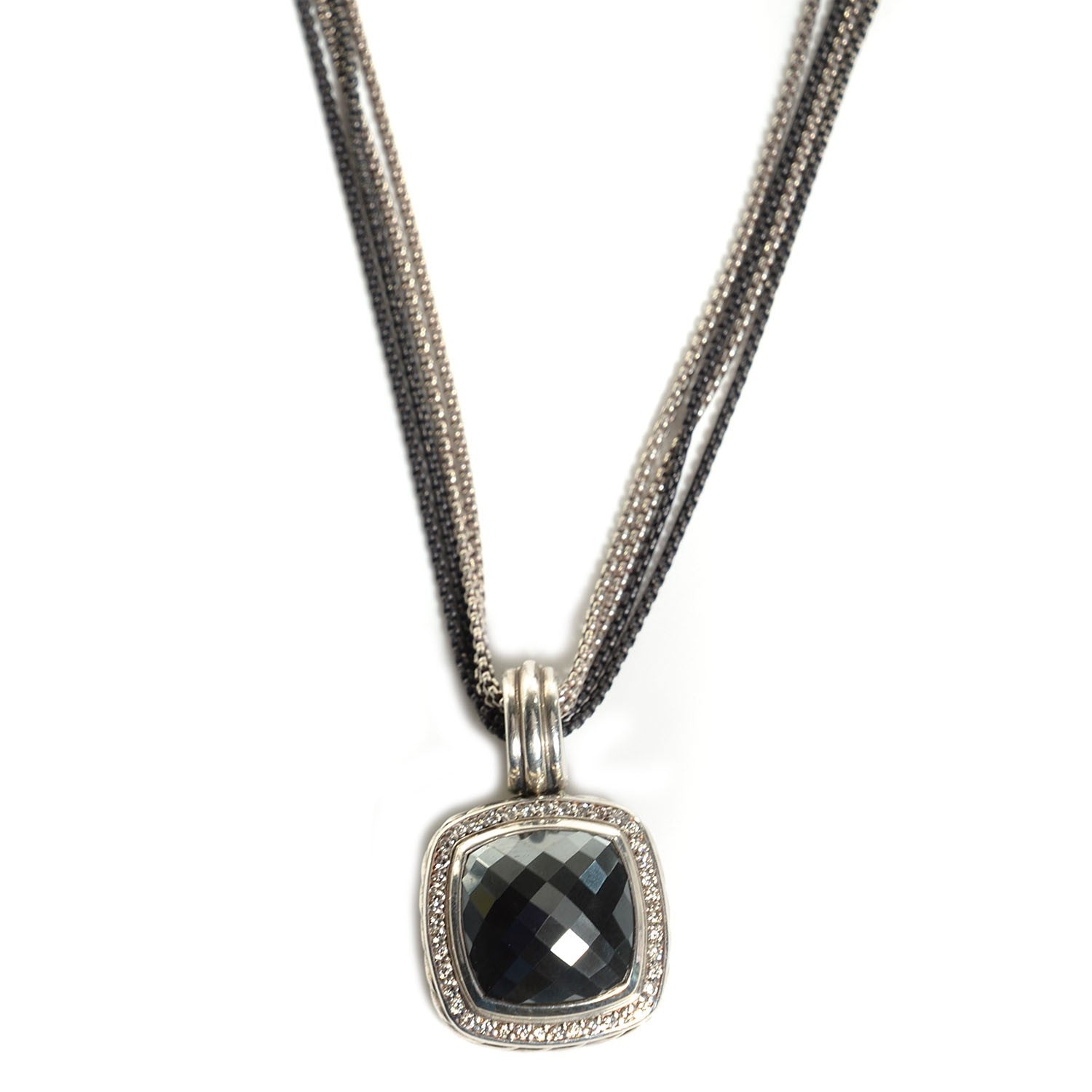 David Yurman Sterling Silver Diamond Hematite 14mm Albion Pendant Necklace 1 of 6