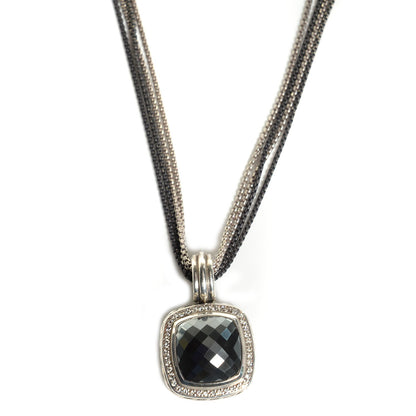 David Yurman Sterling Silver Diamond Hematite 14mm Albion Pendant Necklace 1 of 6