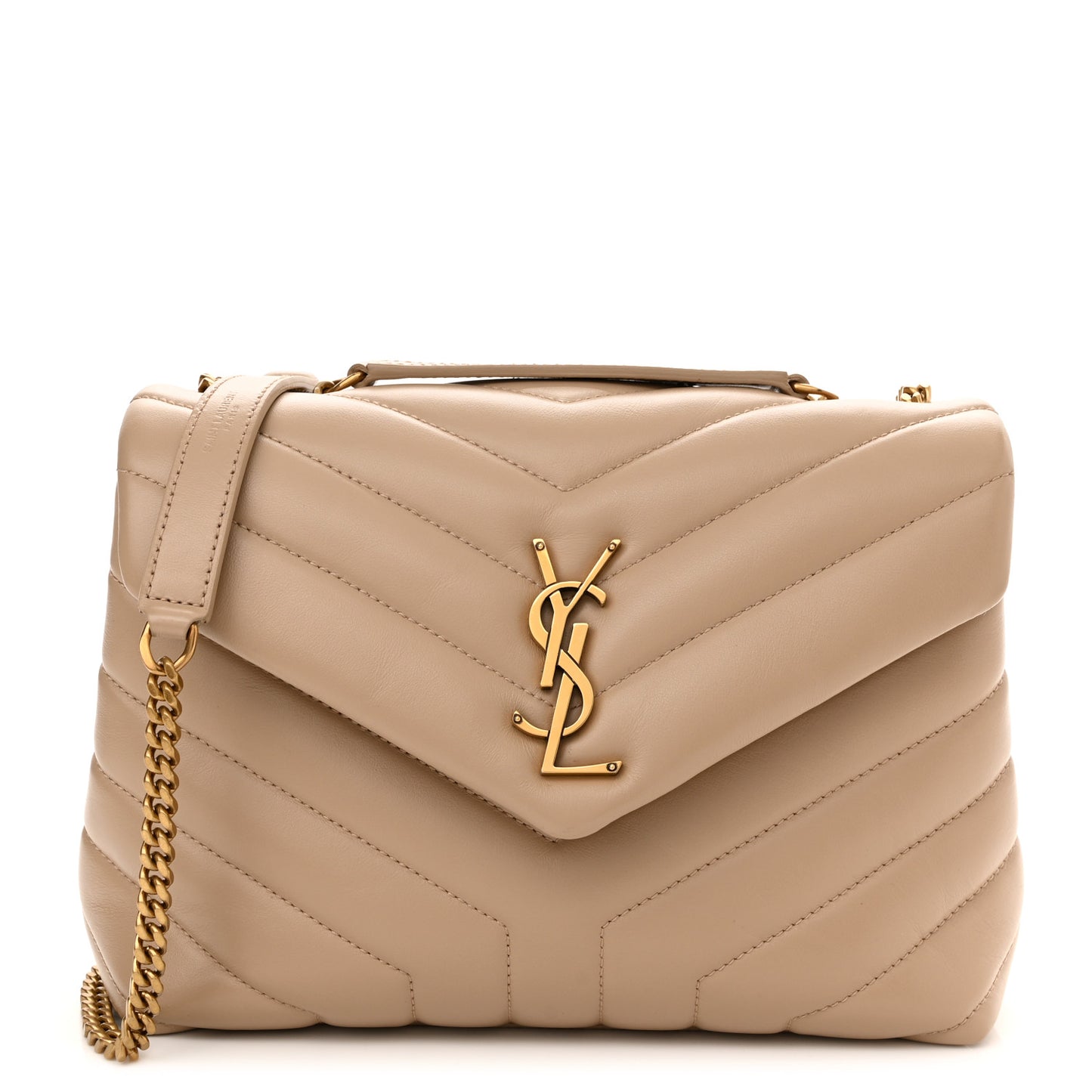 Calfskin Y Quilted Monogram Small Loulou Chain Satchel Dark Beige