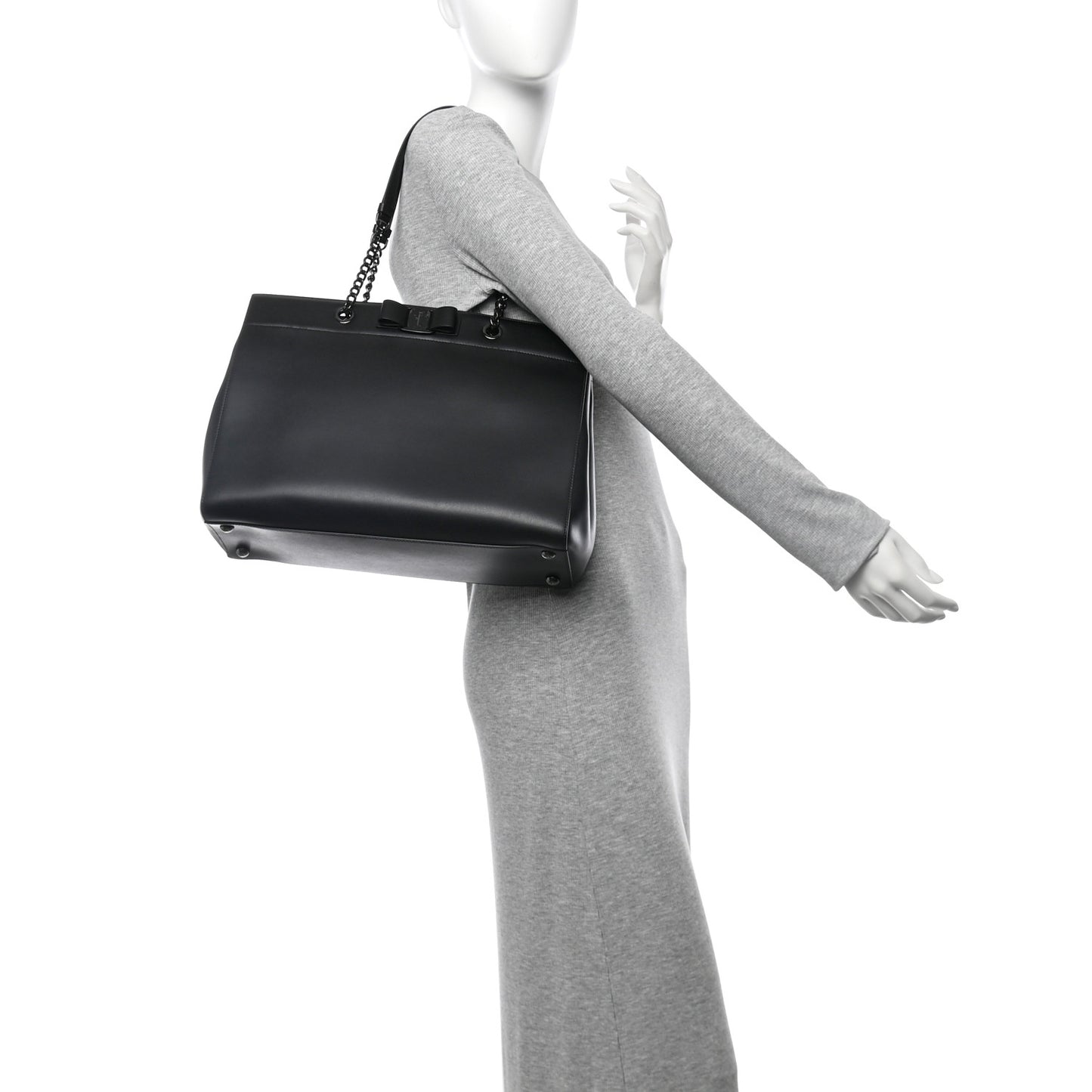 Calfskin Vara Bow Chain Tote Black