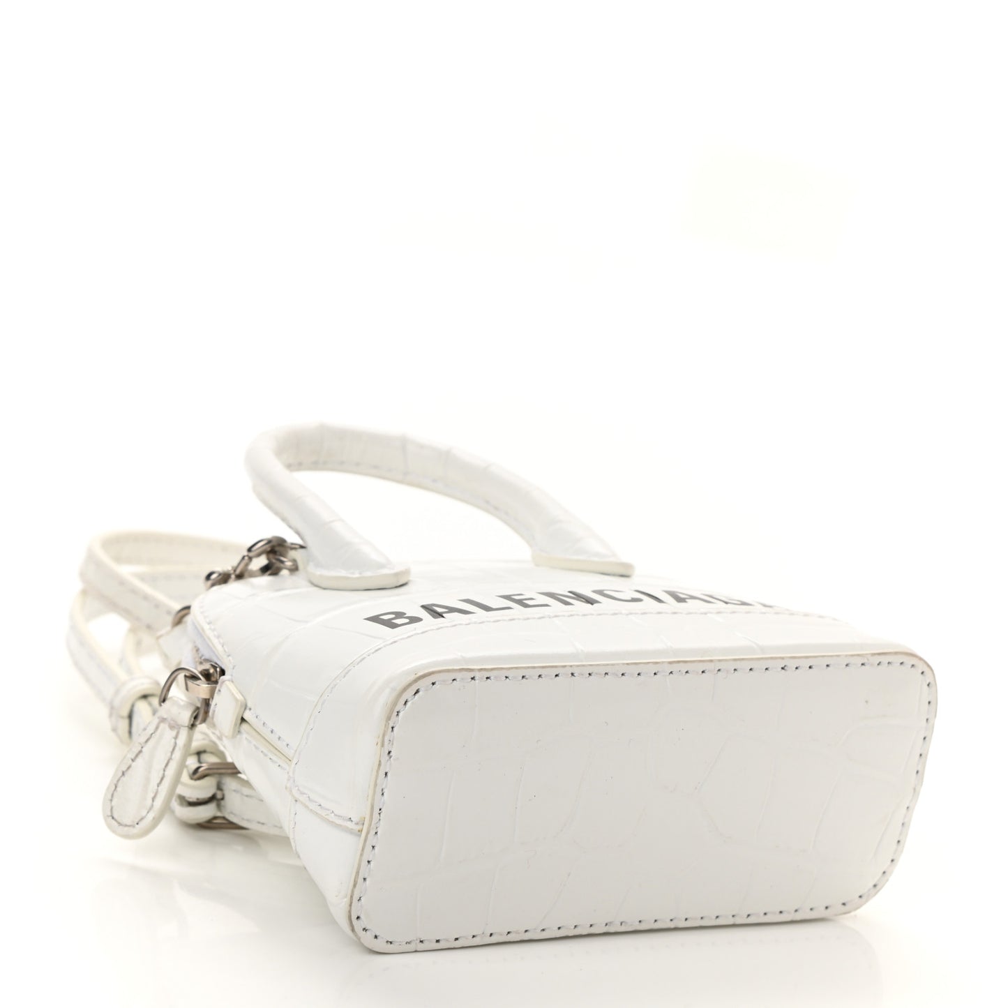 Calfskin Logo Crocodile Embossed Mini Ville Top Handle Bag White Black