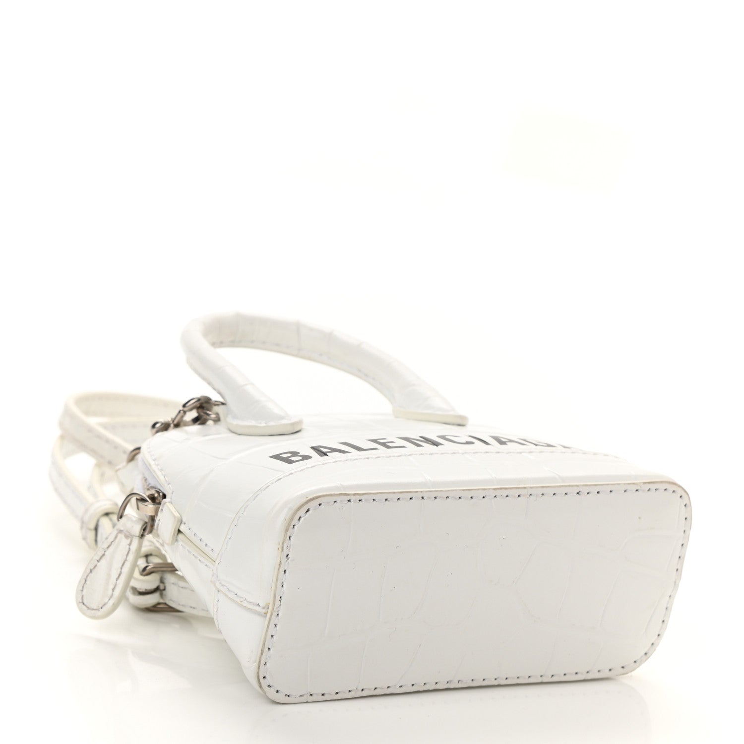 Balenciaga Calfskin Logo Crocodile Embossed Mini Ville Top Handle Bag White Black 4 of 9
