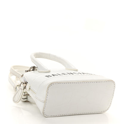 Balenciaga Calfskin Logo Crocodile Embossed Mini Ville Top Handle Bag White Black 4 of 9