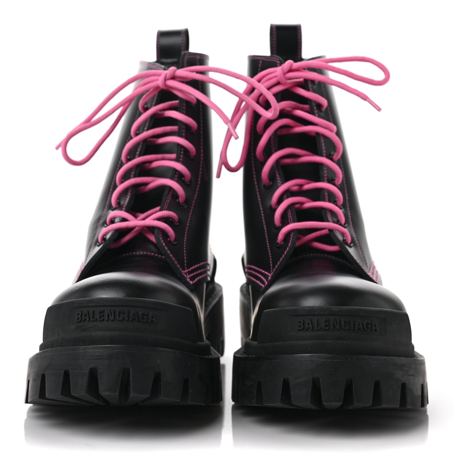 Balenciaga Calfskin Womens Strike 20mm Lace Up Boots 39 Black Fluo Pink 2 of 9