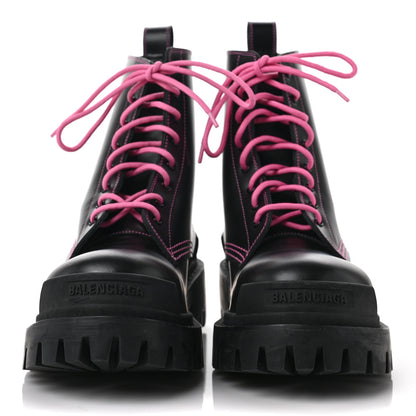 Balenciaga Calfskin Womens Strike 20mm Lace Up Boots 39 Black Fluo Pink 2 of 9