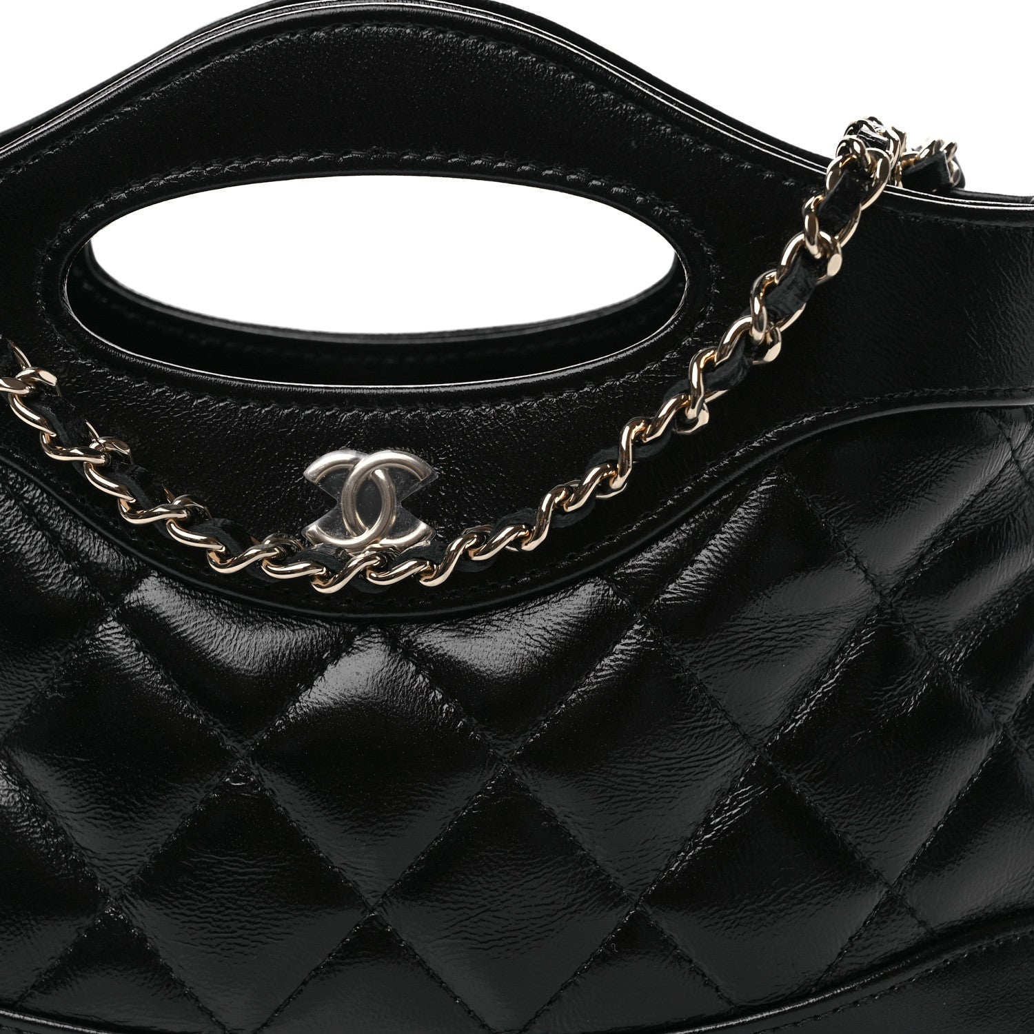 Chanel Shiny Crumpled Calfskin Quilted Nano 31 Shopping Bag Black 8 of 11
