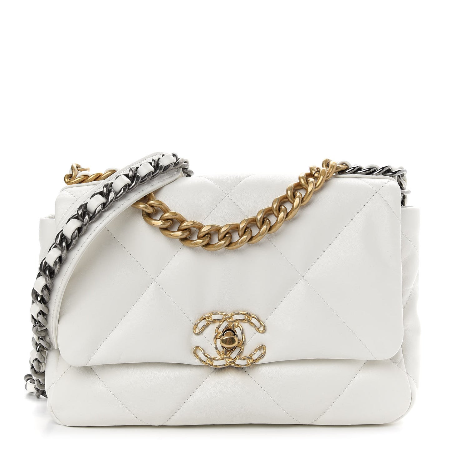Goatskin Quilted Medium Chanel 19 Flap White