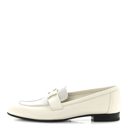 Hermes Calfskin H Canvas Womens Paris Loafers 39 Beige Glaise Prunoir 1 of 10