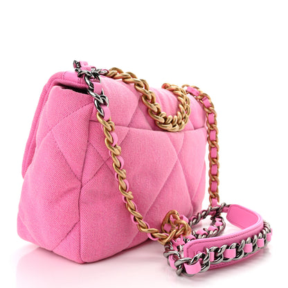 Chanel Denim Quilted Medium Chanel 19 Flap Neon Pink 3 of 10