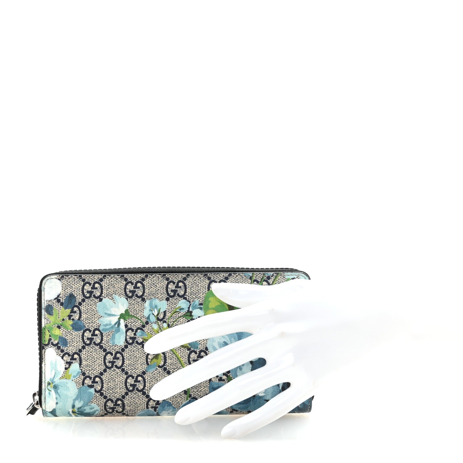 Gucci GG Supreme Monogram Blooms Zip Around Wallet Blue 3 of 14