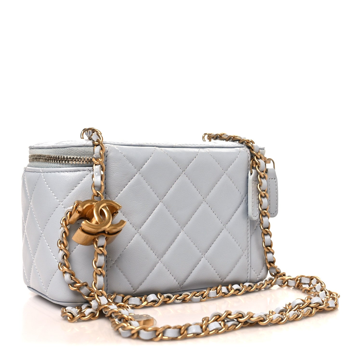 Chanel Lambskin Quilted Small CC Vanity Case With Chain Light Blue 3 of 11