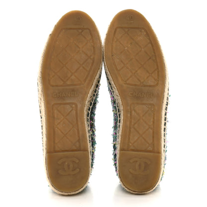 Chanel Tweed Grosgrain CC Espadrilles 40 Green Pink Yellow Black 5 of 9