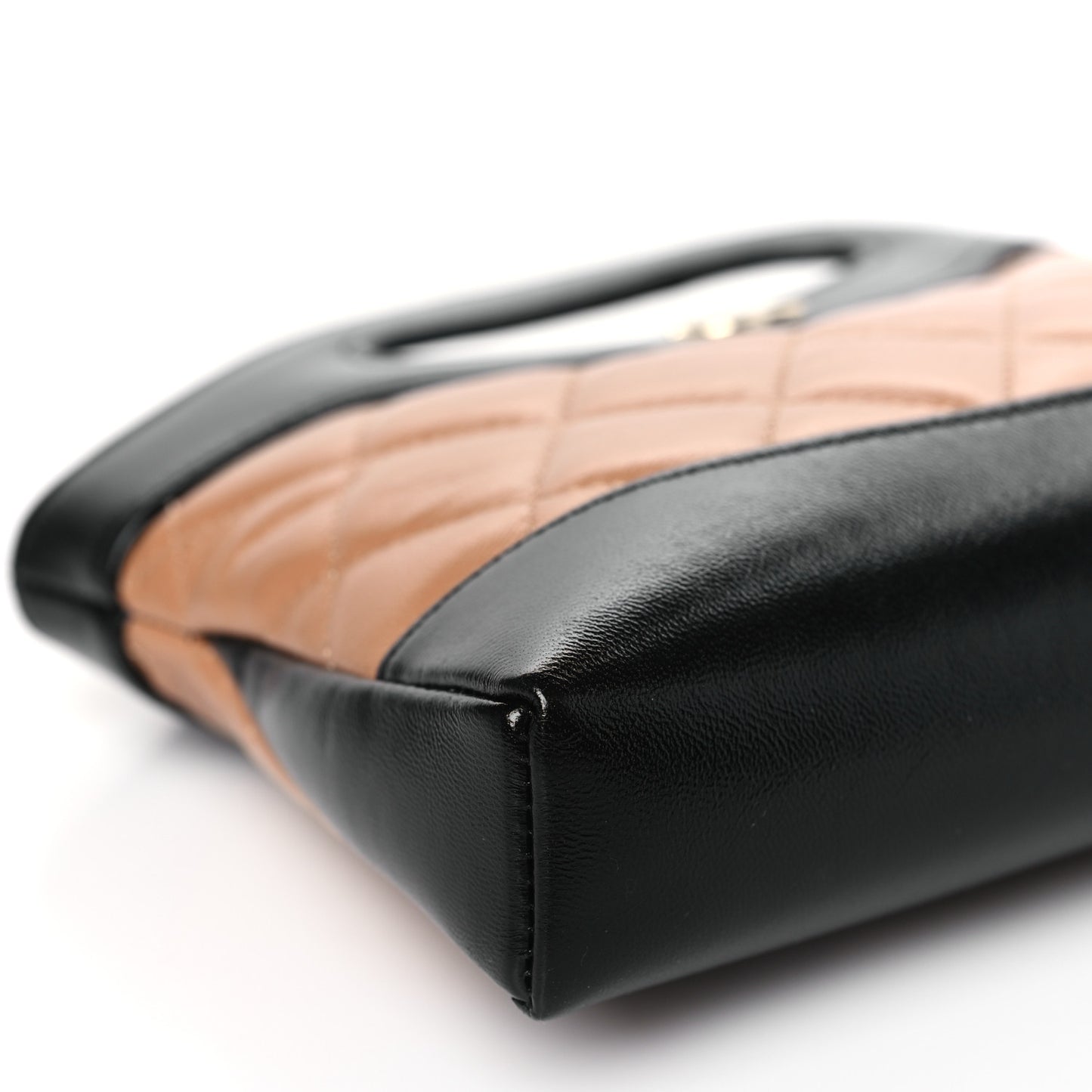 Shiny Crumpled Calfskin Quilted Nano 31 Shopping Bag Dark Beige Black