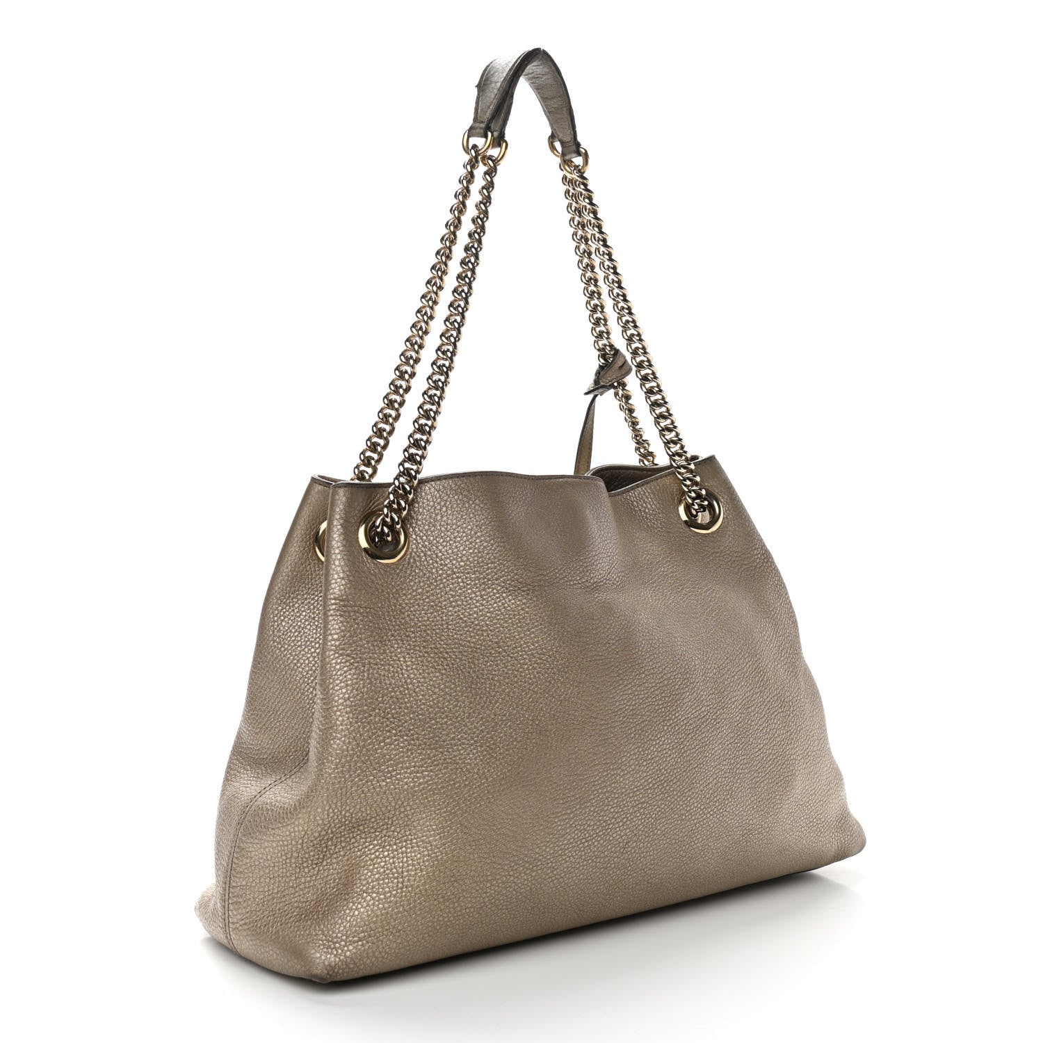 Gucci Metallic Pebbled Calfskin Medium Soho Chain Shoulder Bag Golden Beige 3 of 20