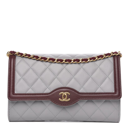 Chanel Lambskin Quilted Wallet With Removable Chain Grey Burgundy 1 of 11