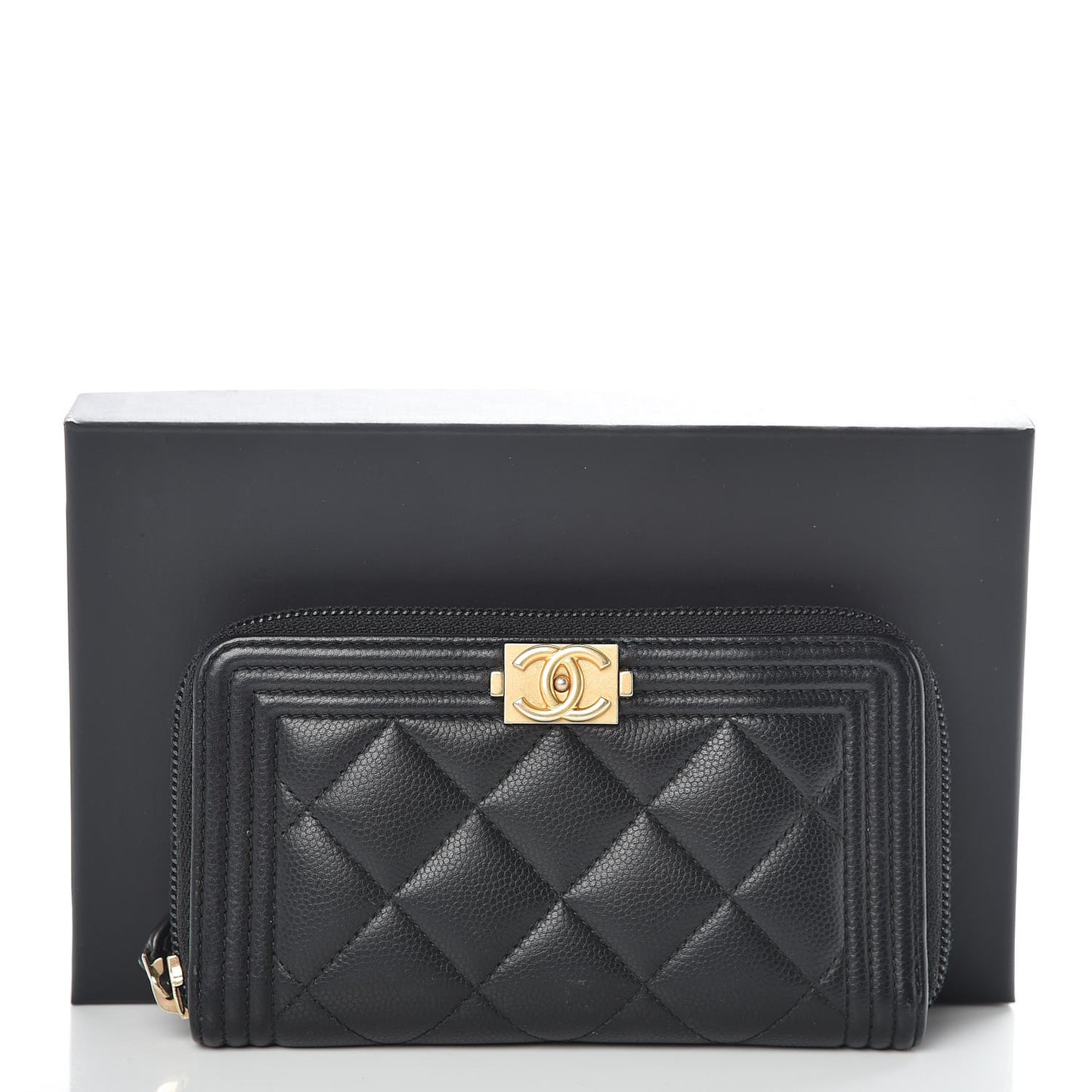 Caviar Quilted Small Boy Zip Around Wallet Black