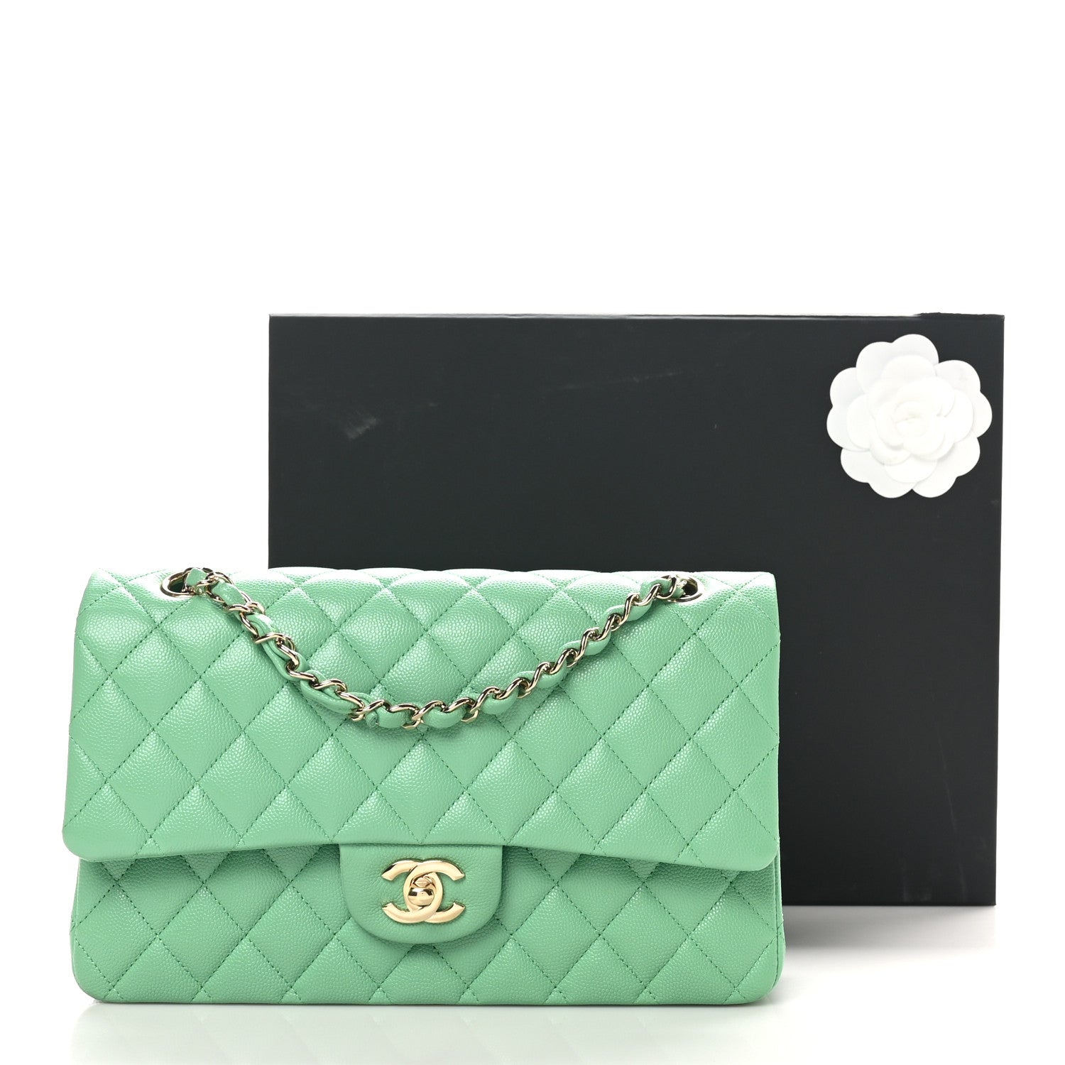 Chanel Caviar Quilted Medium Double Flap Green 11 of 11