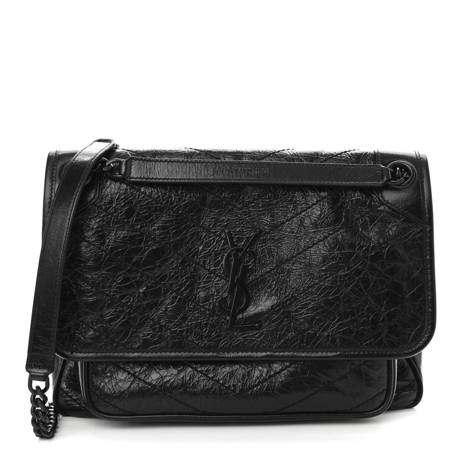 Saint Laurent Crinkled Calfskin Matelasse Monogram Medium Niki Chain Satchel Black 1 of 10
