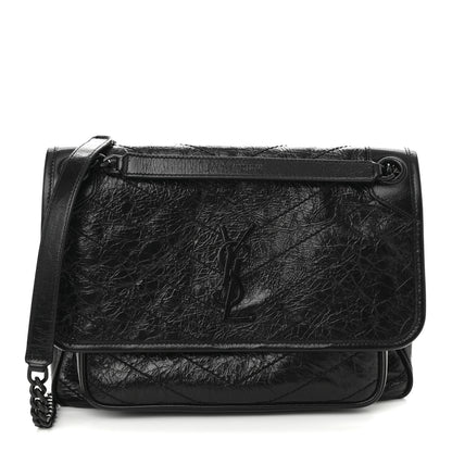 Saint Laurent Crinkled Calfskin Matelasse Monogram Medium Niki Chain Satchel Black 1 of 10