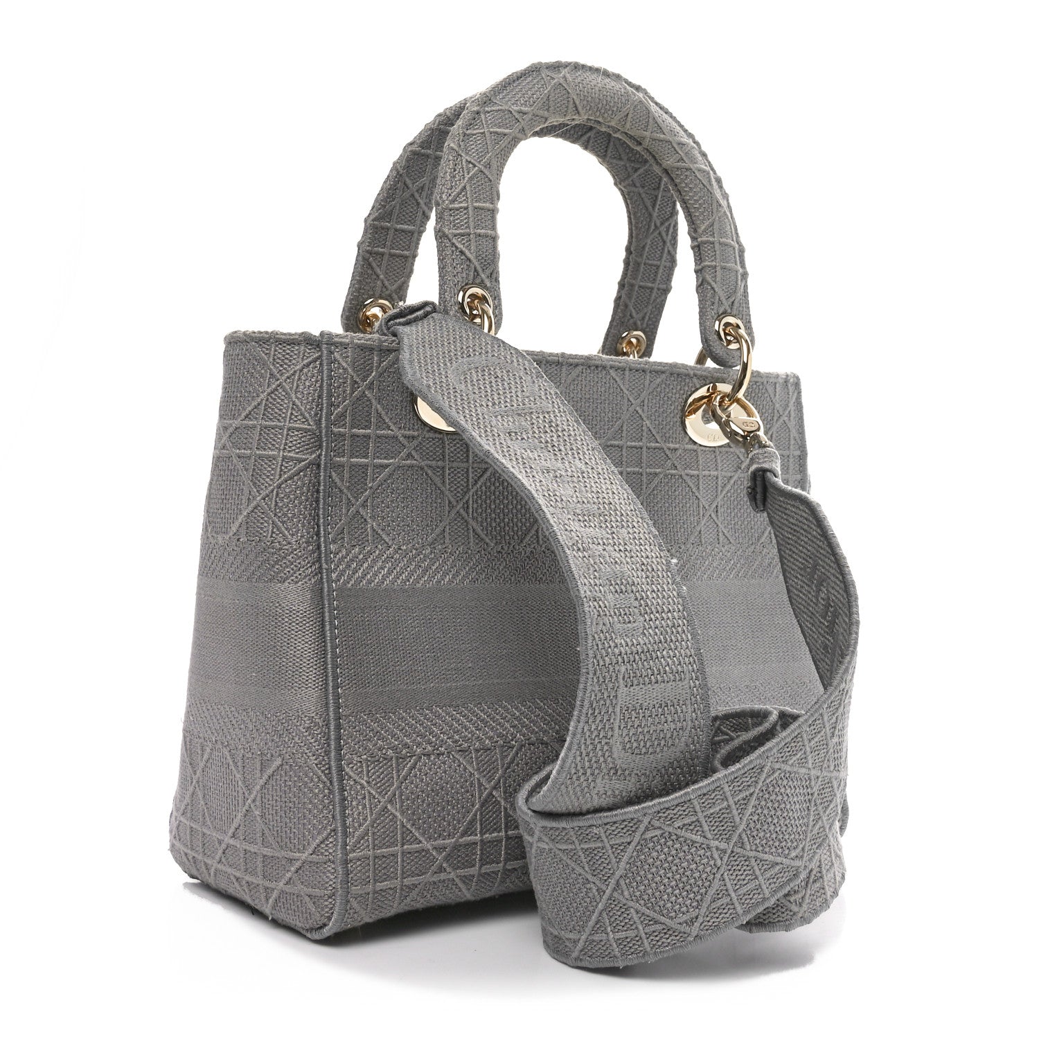 Christian Dior Canvas Embroidered Cannage Medium Lady D-Lite Gray 2 of 12