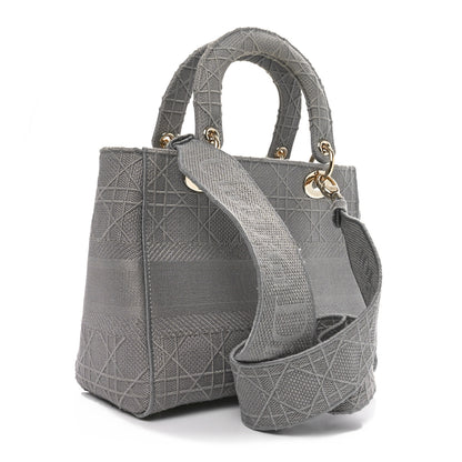Christian Dior Canvas Embroidered Cannage Medium Lady D-Lite Gray 2 of 12
