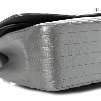 Chanel Metallic Caviar Chevron Quilted Jumbo Double Flap Silver 8 of 14