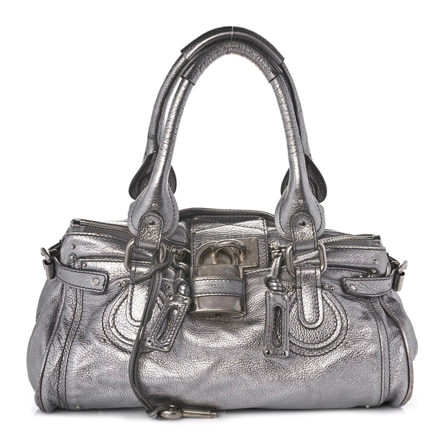 Metallic Calfskin Paddington Satchel Silver